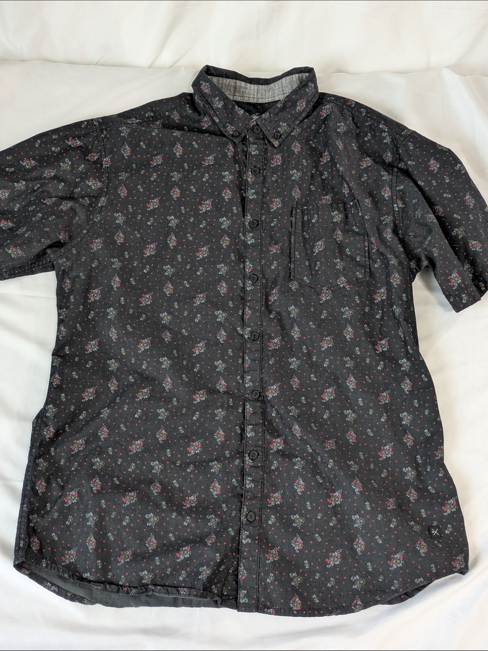 Depart West Mens XL Button Down Shirt Charcoal Gray Ditsy Floral Print
